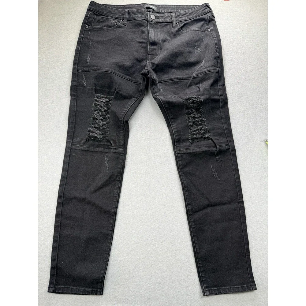 Fashion Nova  Men Distressed Skinny Jeans Black Mens 38x30 Stretch Ripped Denim